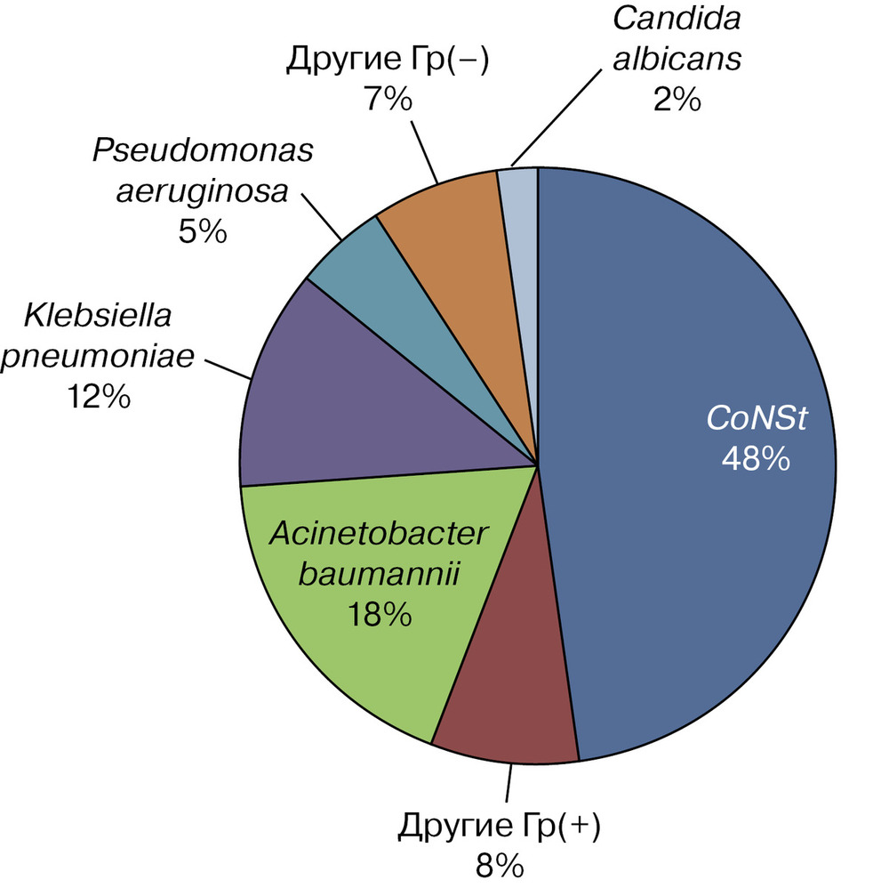Рис. 4. Представленность патогенов в этиологии дренаж-ассоциированных менингитов.
